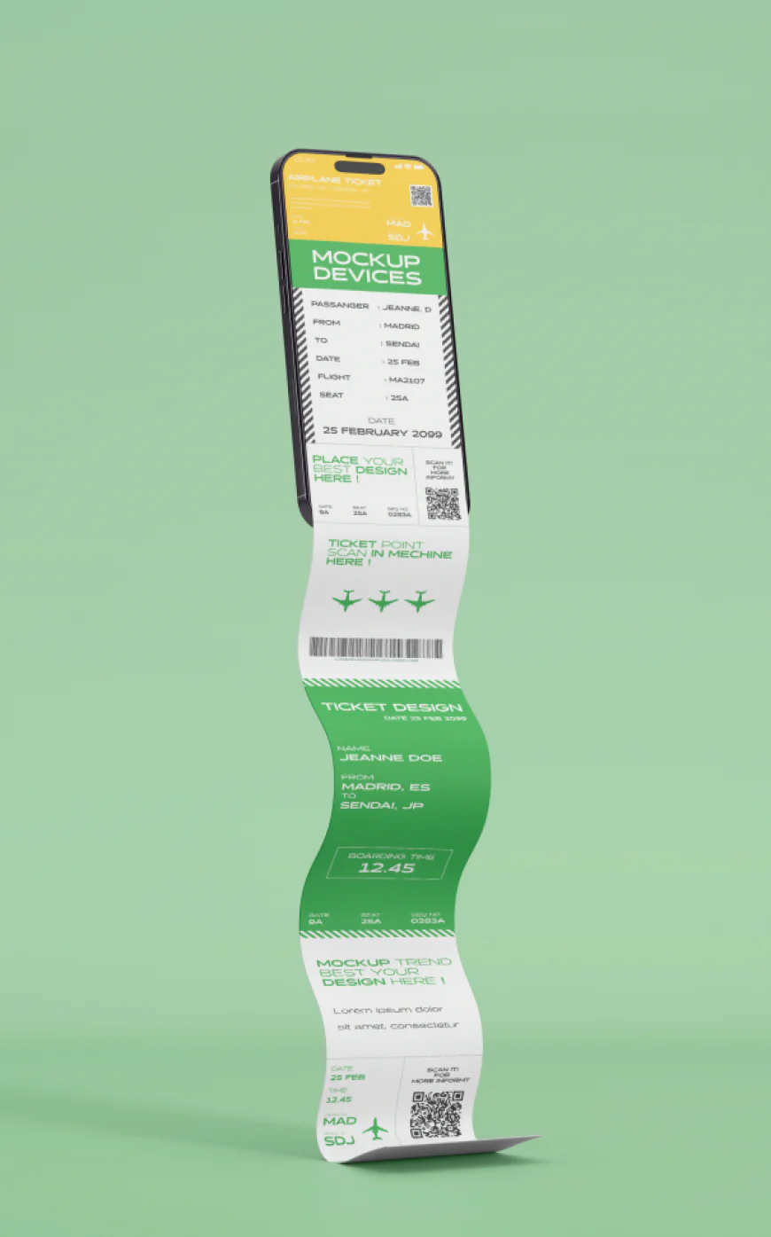 Online ticket on phone mockup