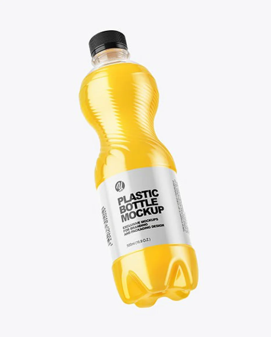 Pet bottle with orange drink mockup