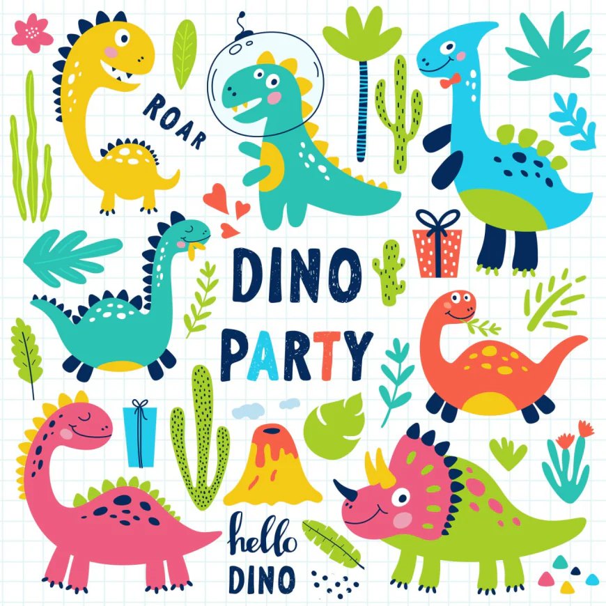 Set of cute dinosaurs for children print Vector illustration