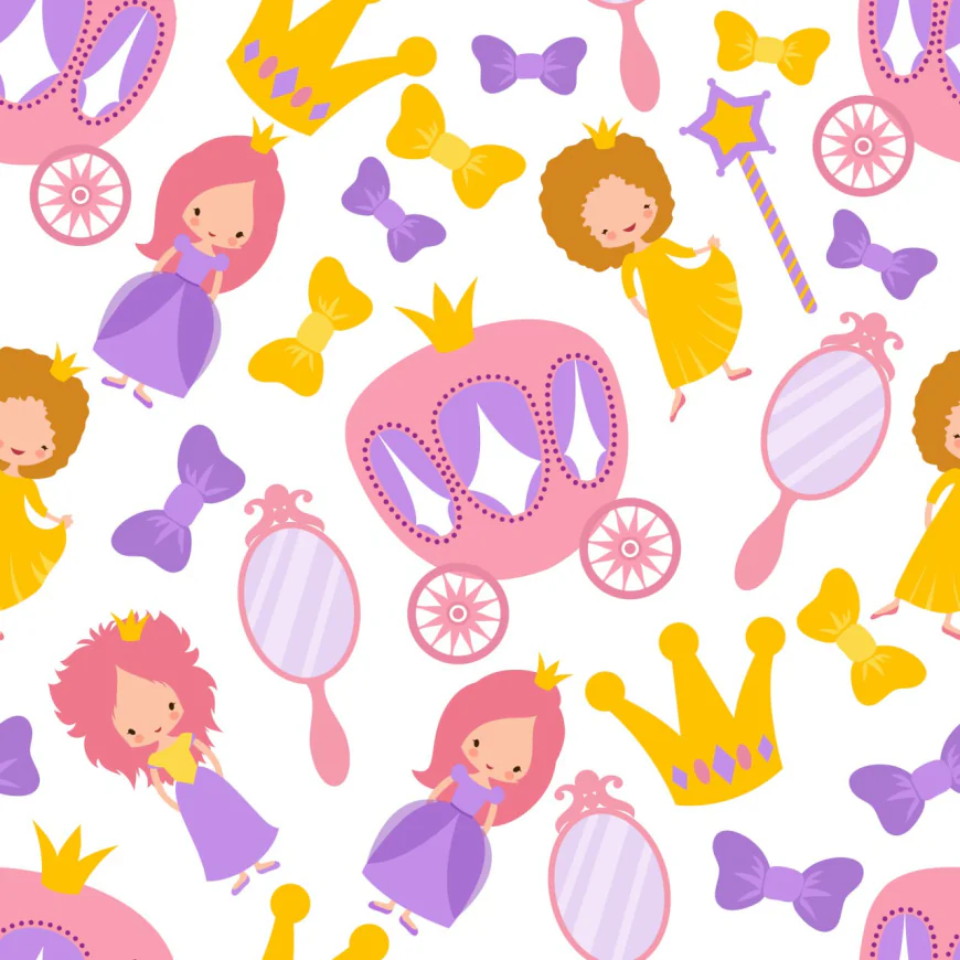 Princess vector seamless cartoon pattern