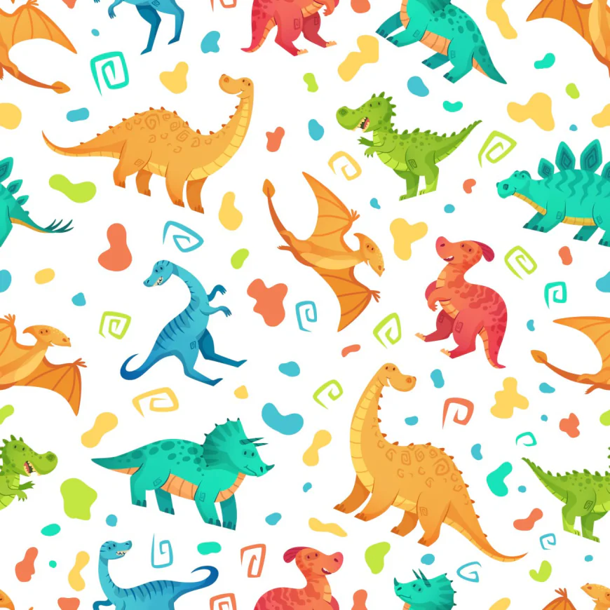 Seamless cartoon music dinosaurs pattern