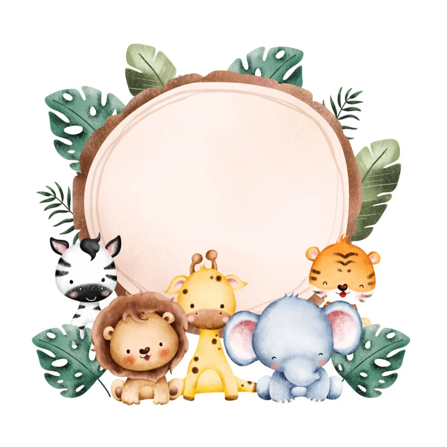 Watercolor Illustration Cute Baby Animal Frame template