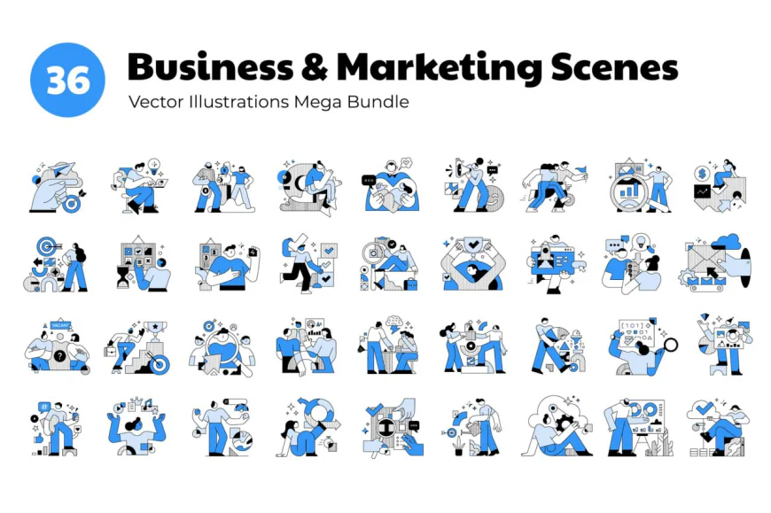36 business and marketing scenes with people free download
