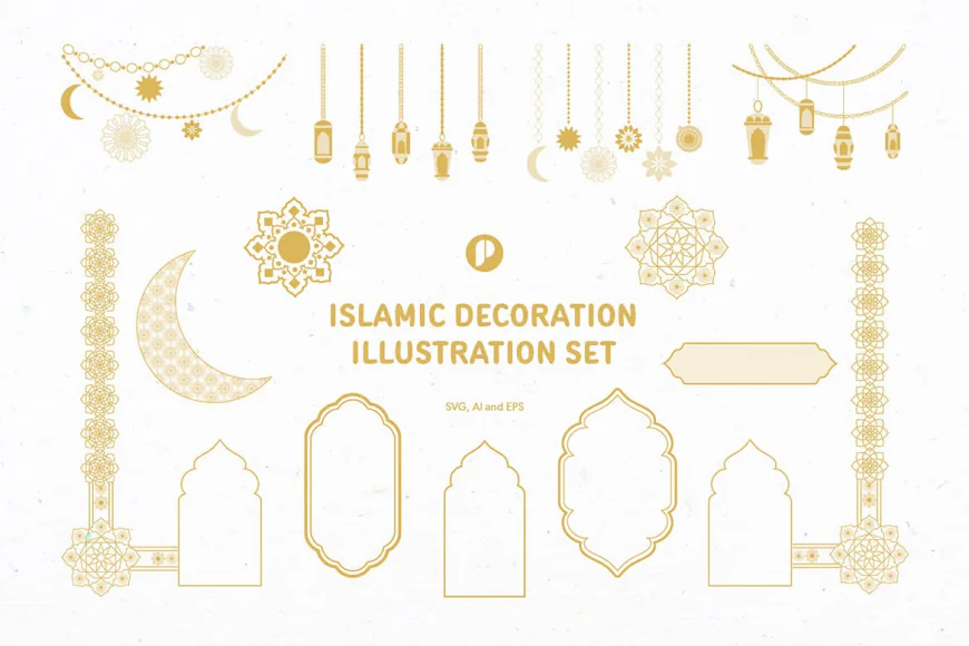 Elegant set of islamic decor illustrations free download